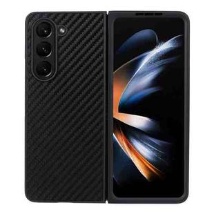For Samsung Galaxy Z Fold5 Integrated Glass Film + Leather Flip Phone Case(Carbon Fiber Texture)