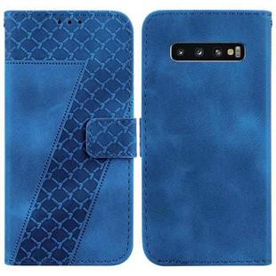 For Samsung Galaxy S10+ 7-shaped Embossed Leather Phone Case(Blue)