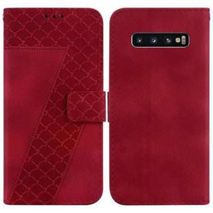 For Samsung Galaxy S10+ 7-shaped Embossed Leather Phone Case(Red)