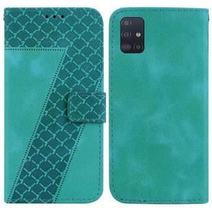 For Samsung Galaxy A51 7-shaped Embossed Leather Phone Case(Green)