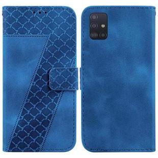 For Samsung Galaxy A51 7-shaped Embossed Leather Phone Case(Blue)