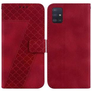 For Samsung Galaxy A51 Seven-shaped Embossed Leather Phone Case(Red)