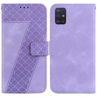For Samsung Galaxy A71 7-shaped Embossed Leather Phone Case(Purple)
