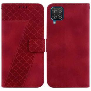 For Samsung Galaxy A12 5G 7-shaped Embossed Leather Phone Case(Red)