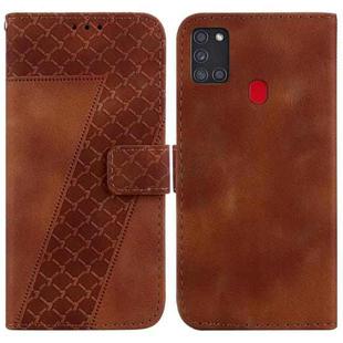 For Samsung Galaxy A21s 7-shaped Embossed Leather Phone Case(Brown)