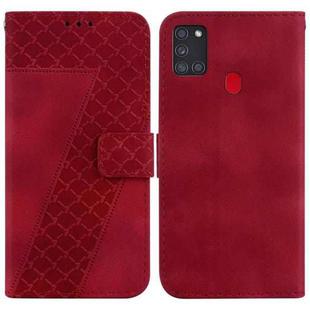 For Samsung Galaxy A21s 7-shaped Embossed Leather Phone Case(Red)