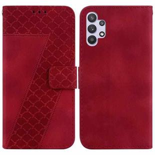 For Samsung Galaxy A32 4G Seven-shaped Embossed Leather Phone Case(Red)