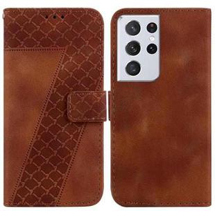 For Samsung Galaxy S21 Ultra 5G 7-shaped Embossed Leather Phone Case(Brown)