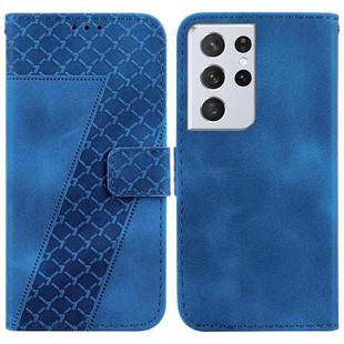 For Samsung Galaxy S21 Ultra 5G 7-shaped Embossed Leather Phone Case(Blue)