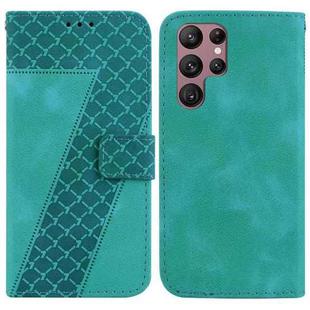 For Samsung Galaxy S22 Ultra 5G Seven-shaped Embossed Leather Phone Case(Green)