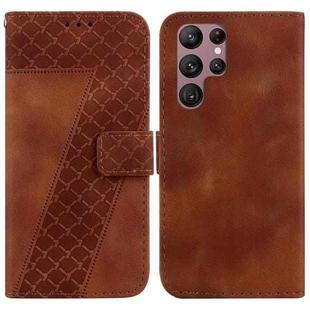 For Samsung Galaxy S22 Ultra 5G 7-shaped Embossed Leather Phone Case(Brown)