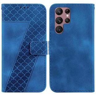 For Samsung Galaxy S22 Ultra 5G 7-shaped Embossed Leather Phone Case(Blue)