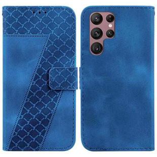 For Samsung Galaxy S22 Ultra 5G Seven-shaped Embossed Leather Phone Case(Blue)