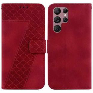 For Samsung Galaxy S22 Ultra 5G Seven-shaped Embossed Leather Phone Case(Red)