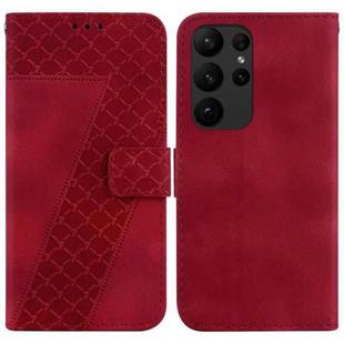 For Samsung Galaxy S23 Ultra 5G 7-shaped Embossed Leather Phone Case(Red)