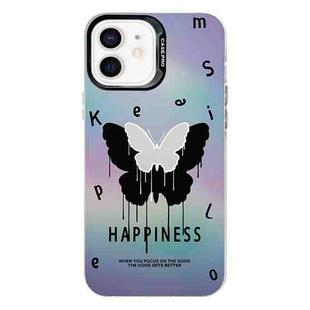 For iPhone 11 Electroplated Silver Series PC Protective Phone Case(Black Butterfly)