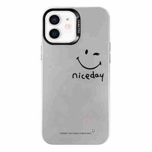For iPhone 12 Electroplated Silver Series PC Protective Phone Case(Simple Smiley Face)