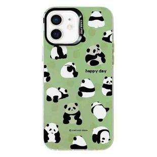 For iPhone 12 Electroplated Silver Series PC Protective Phone Case(Green Panda)