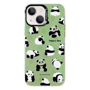 For iPhone 13 Electroplated Silver Series PC Protective Phone Case(Green Panda)