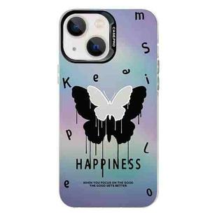 For iPhone 15 Electroplated Silver Series PC Protective Phone Case(Black Butterfly)