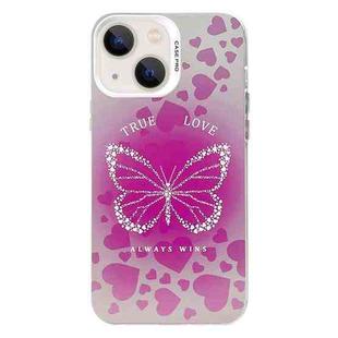 For iPhone 15 Electroplated Silver Series PC Protective Phone Case(Pink Butterfly)