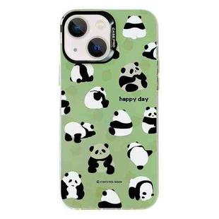 For iPhone 15 Electroplated Silver Series PC Protective Phone Case(Green Panda)