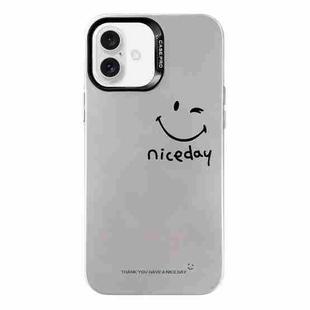 For iPhone 16 Electroplated Silver Series PC Protective Phone Case(Simple Smiley Face)