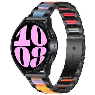 For Samsung Galaxy Watch 6 / 6 Classic Three Bead Resin Metal Watch Band(Black Rainbow)