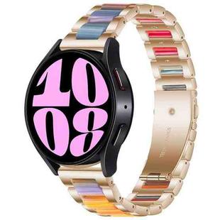 For Samsung Galaxy Watch 6 / 6 Classic Three Bead Resin Metal Watch Band(Rose Gold Rainbow)