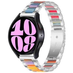 For Samsung Galaxy Watch 6 / 6 Classic Three Bead Resin Metal Watch Band(Silver Rainbow)