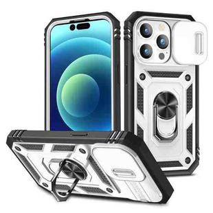 For iPhone 15 Pro Max Sliding Camshield Holder Phone Case(White+Black)