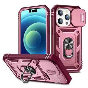 For iPhone 15 Pro Max Sliding Camshield Holder Phone Case(Pink+Rose Red)