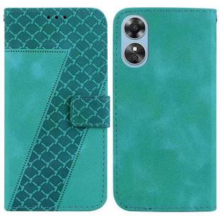 For OPPO A17/A17K 7-shaped Embossed Leather Phone Case(Green)