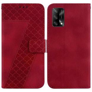 For OPPO A74 4G/F19 4G 7-shaped Embossed Leather Phone Case(Red)