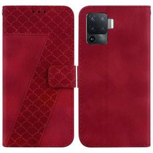 For OPPO A94 4G/F19 Pro/Reno5 F 7-shaped Embossed Leather Phone Case(Red)