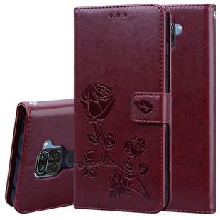 For Xiaomi Redmi Note 9 Rose Embossed Horizontal Flip PU Leather Case with Holder & Card Slots & Wallet(Brown)