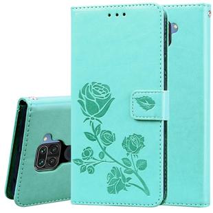 For Xiaomi Redmi Note 9 Rose Embossed Horizontal Flip PU Leather Case with Holder & Card Slots & Wallet(Green)