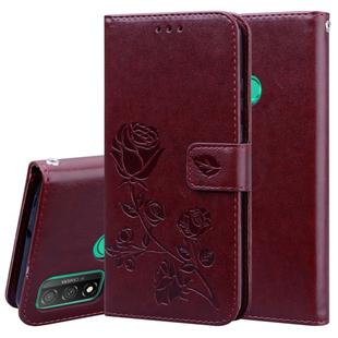 For Huawei P Smart 2020 Rose Embossed Horizontal Flip PU Leather Case with Holder & Card Slots & Wallet(Brown)