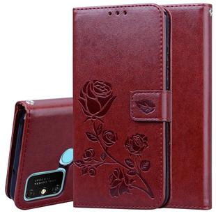 For Huawei Honor 9A Rose Embossed Horizontal Flip PU Leather Case with Holder & Card Slots & Wallet(Brown)