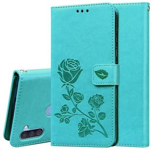 For Samsung Galaxy A11 Rose Embossed Horizontal Flip PU Leather Case with Holder & Card Slots & Wallet(Green)