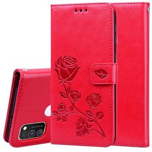 For Samsung Galaxy M30s / M21 Rose Embossed Horizontal Flip PU Leather Case with Holder & Card Slots & Wallet(Red)