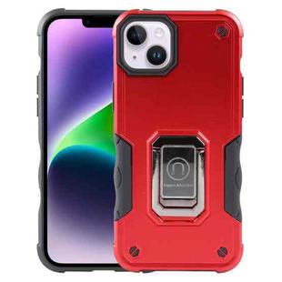 For iPhone 15 Plus Ring Holder Non-slip Shockproof Armor Phone Case(Red)