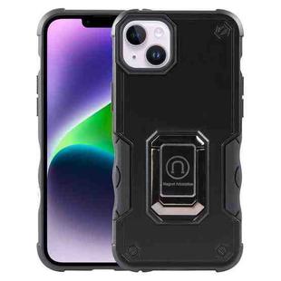 For iPhone 15 Plus Ring Holder Non-slip Shockproof Armor Phone Case(Black)