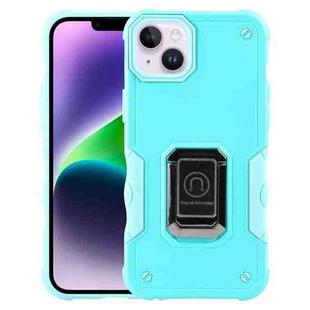 For iPhone 15 Plus Ring Holder Non-slip Shockproof Armor Phone Case(Mint Green)