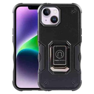 For iPhone 15 Ring Holder Non-slip Shockproof Armor Phone Case(Black)