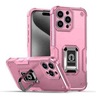 For iPhone 16 Pro Max Ring Holder Non-slip Shockproof Armor Phone Case(Pink)