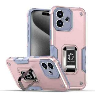 For iPhone 16 Plus Ring Holder Non-slip Shockproof Armor Phone Case(Rose Gold)