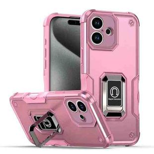 For iPhone 16 Plus Ring Holder Non-slip Shockproof Armor Phone Case(Pink)