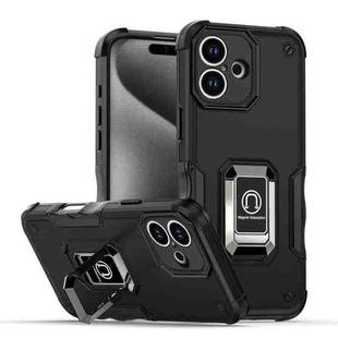 For iPhone 16 Ring Holder Non-slip Shockproof Armor Phone Case(Black)