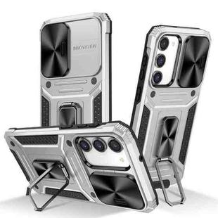 For Samsung Galaxy S23+ 5G Camshield Robot TPU Hybrid PC Phone Case(Silver)